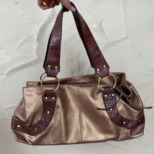 y2k leather large gold shoulder bag
